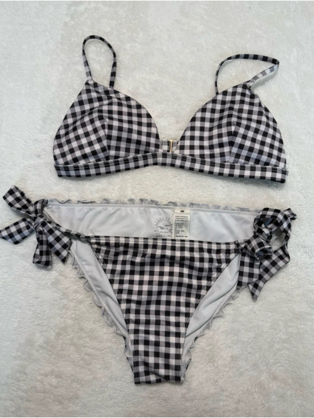 Hollister Black & White Gingham Tie-Side Bikini Set